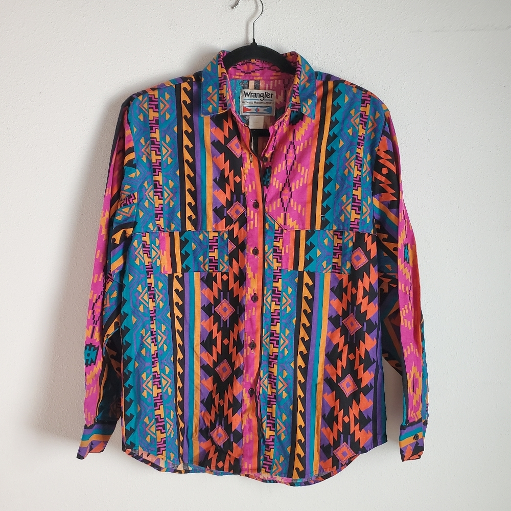 Vintage 80s 90s Wrangler Western Shirt Aztec Men's L Regular Fit